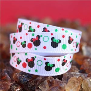 Mouse Head  Ribbon - Mini Green/Red Dots
